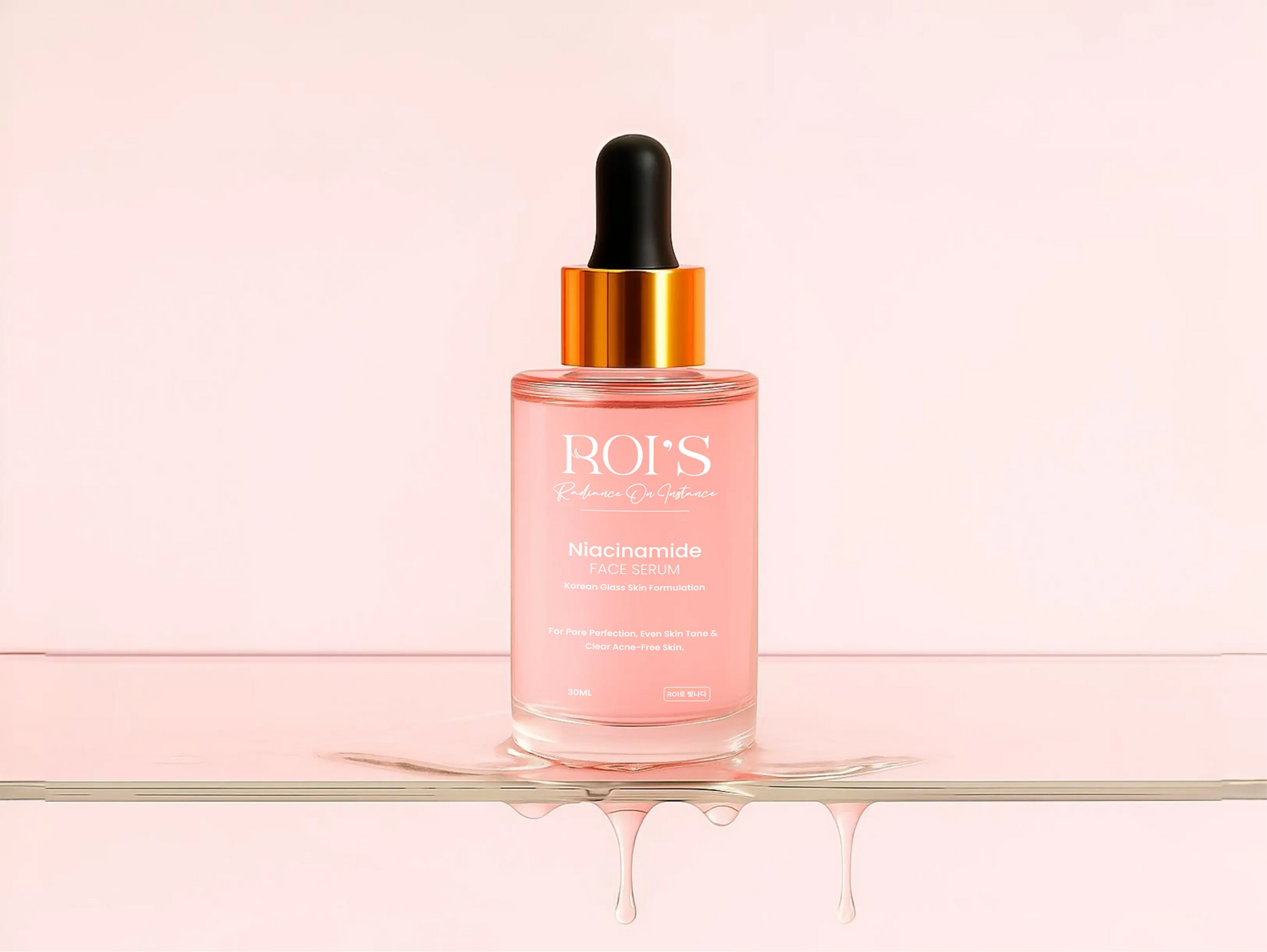 ROI’s mobile skincare banner showcasing product label and clean aesthetic for on-the-go users