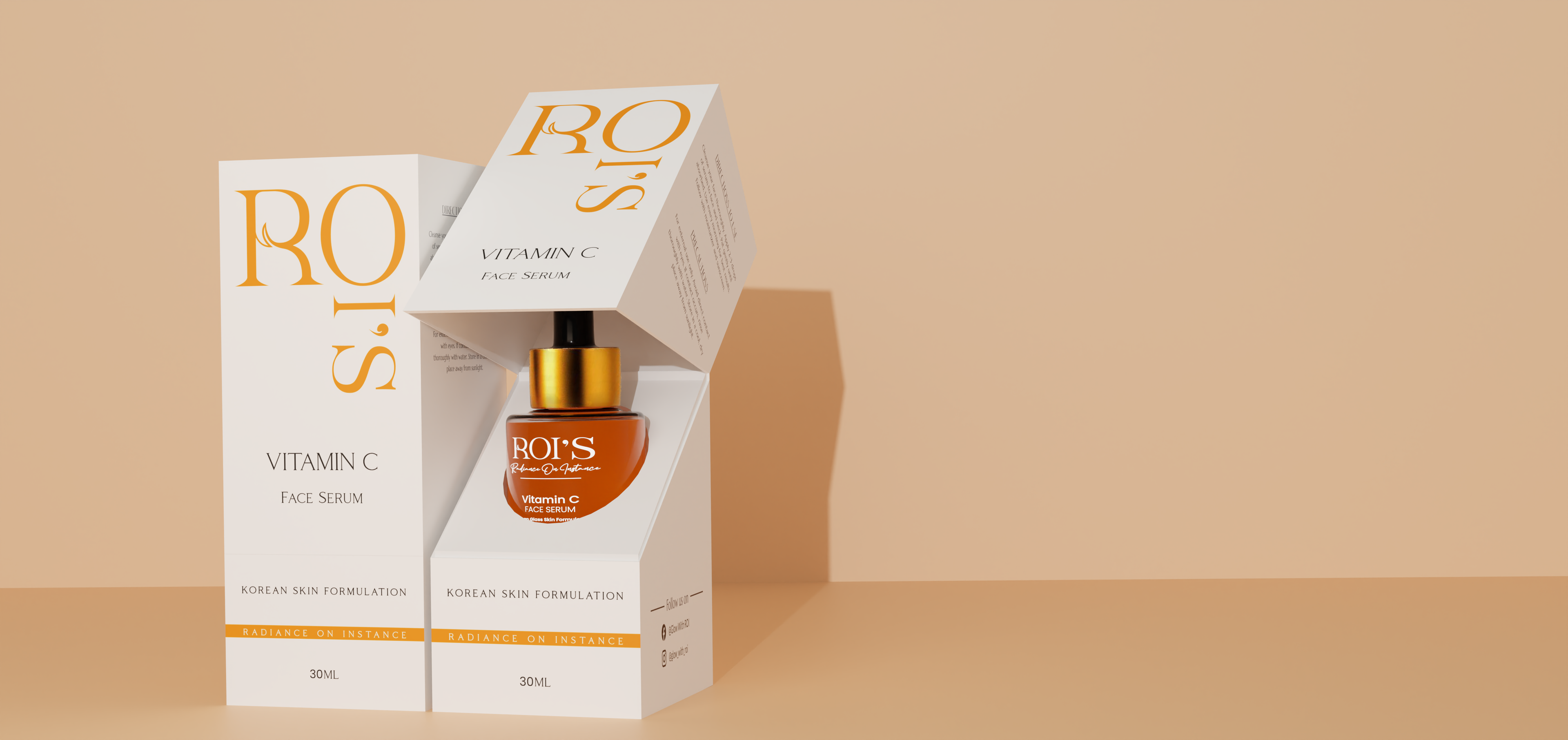 ROI's Vitamin C Face Serum in open box packaging with Korean skincare formula