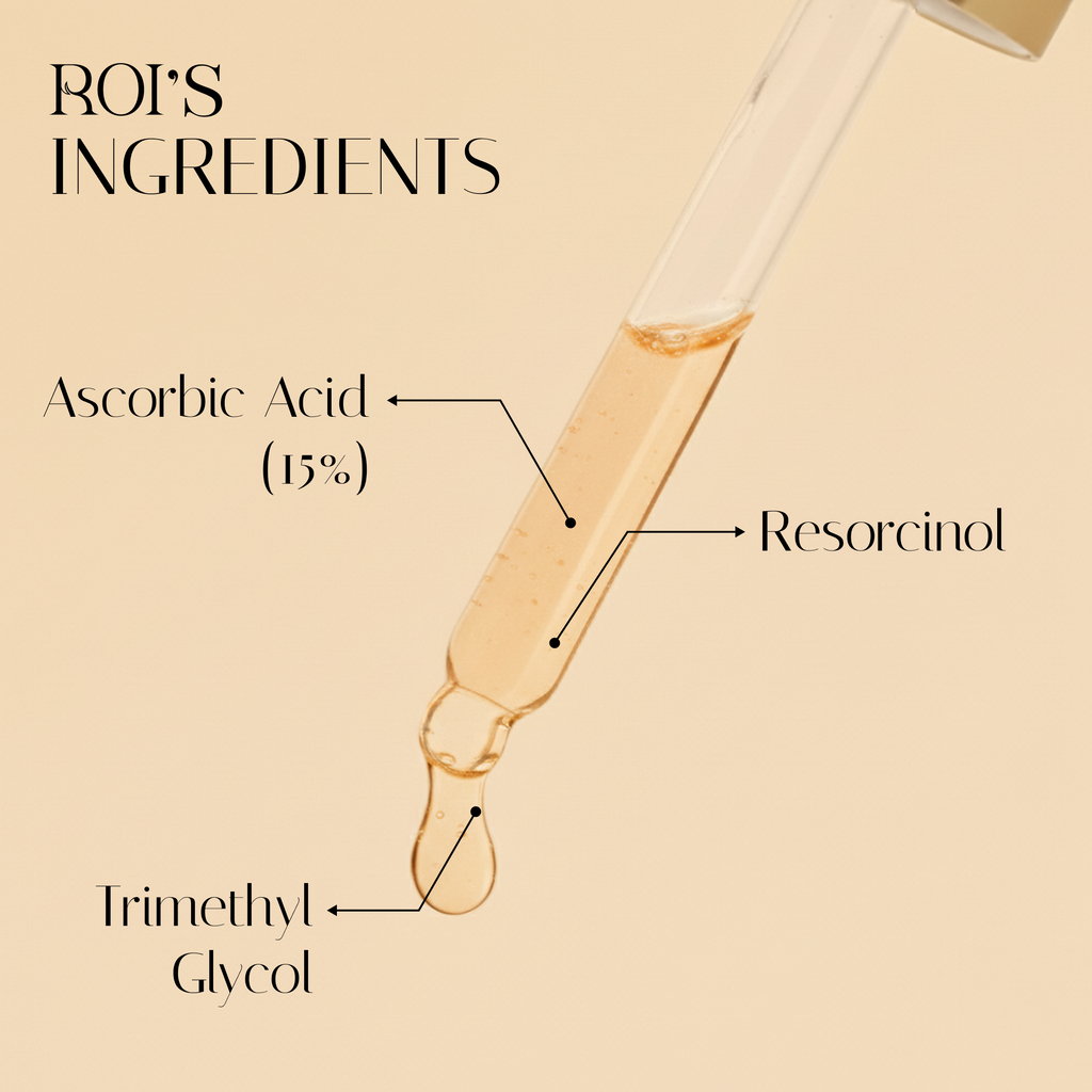 Skincare ingredients like ascorbic acid, resorcinol, irimethyl glycol in vitamin c serum