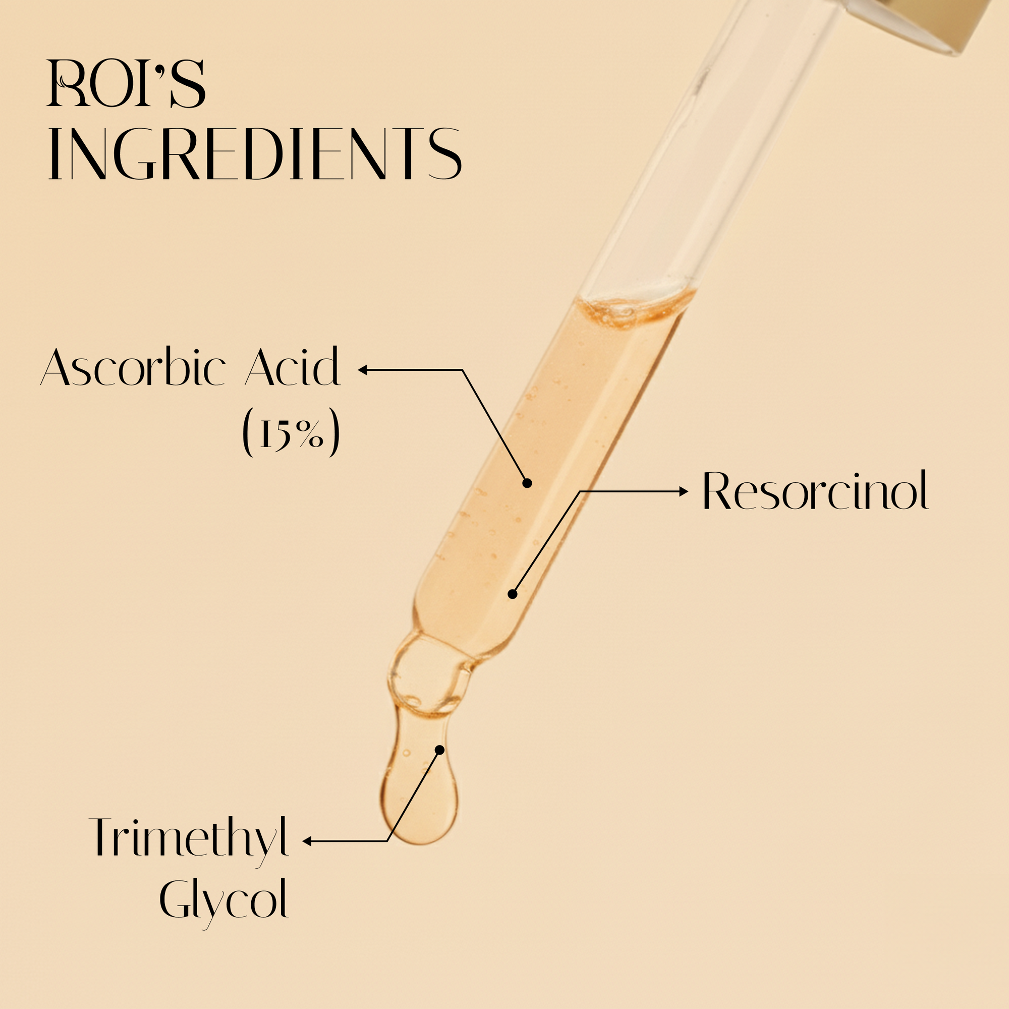 Skincare ingredients like ascorbic acid, resorcinol, irimethyl glycol in vitamin c serum